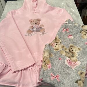 Lapin House European designer size 8 adorable teddy legging & hooded sweatshirt